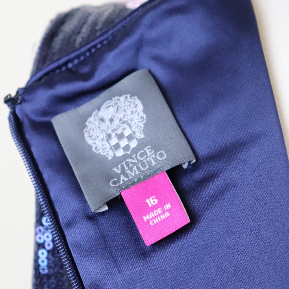 Vince Camuto Navy Floral Embroidered Sequins Sz 16 - Picture 3 of 8